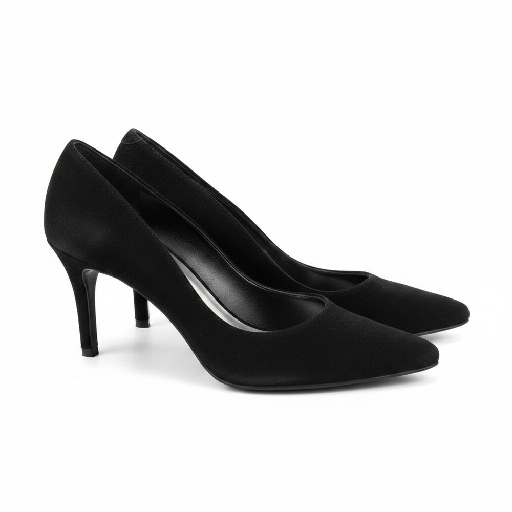 Stuart Weitzman Mid Heel Pumps Womens 7.5 B Black Pointed Toe Slip On Classic